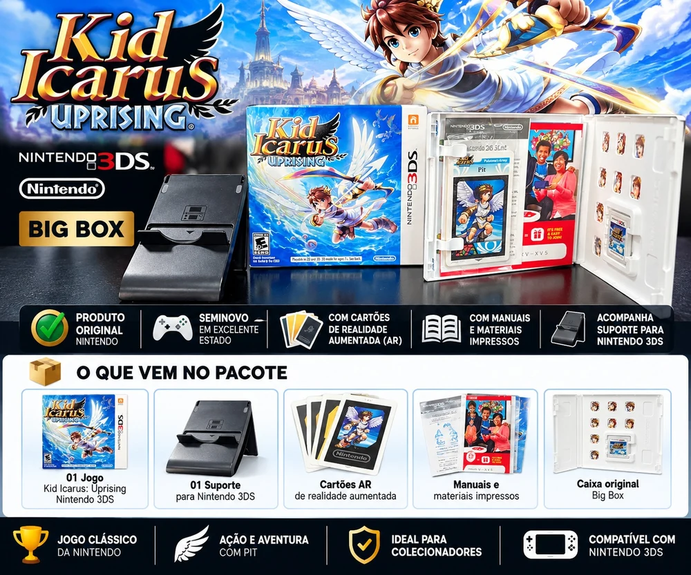 Kid Icarus: Uprising Big Box Nintendo 3DS Original Seminovo